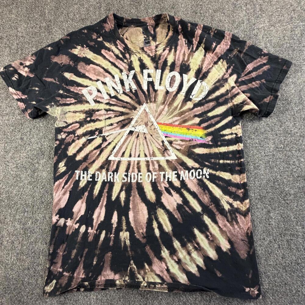 Pink Floyd Dark Side of the Moon Tie Dye T-Shirt Mens Medium Black Tan Rock Tee
